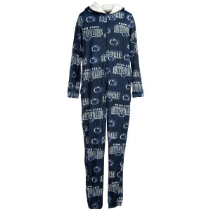 navy micro fleece jumpsuit with Penn State graphics all over